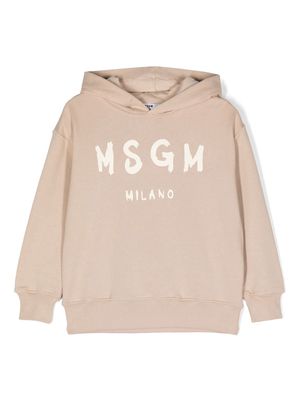MSGM Kids logo-print cotton hoodie - Brown