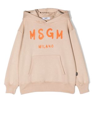 MSGM Kids logo-print cotton hoodie - Neutrals