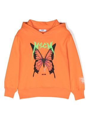 MSGM Kids logo-print cotton hoodie - Orange