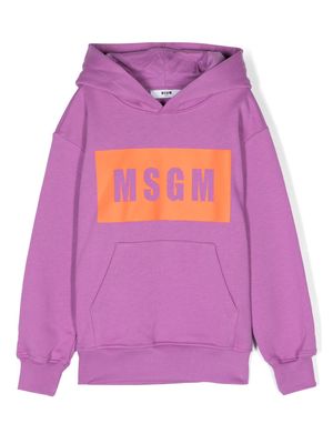 MSGM Kids logo-print cotton hoodie - Purple