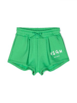 MSGM Kids logo-print cotton shorts - Green