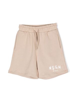 MSGM Kids logo-print cotton shorts - Neutrals