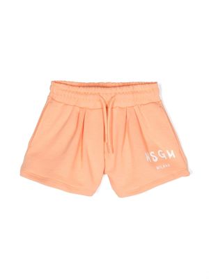 MSGM Kids logo-print cotton shorts - Orange