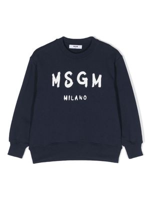 MSGM Kids logo print cotton sweatshirt - Blue