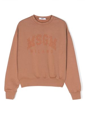 MSGM Kids logo-print cotton sweatshirt - Brown