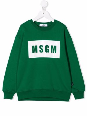 MSGM Kids logo-print cotton sweatshirt - Green