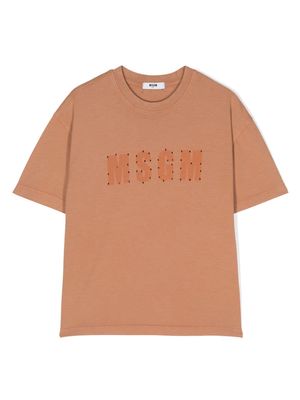 MSGM Kids logo print cotton t-shirt - Brown