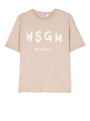 MSGM Kids logo print cotton T-shirt - Neutrals