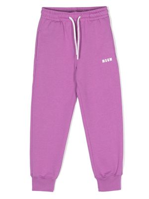 MSGM Kids logo-print cotton track pants - Purple
