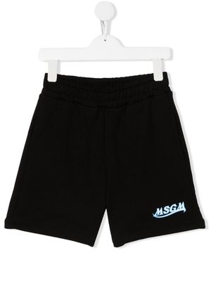 MSGM Kids logo-print cotton track shorts - Black