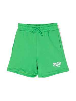MSGM Kids logo-print cotton track shorts - Green