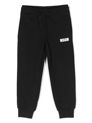 MSGM Kids logo print cotton trousers - Black