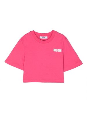 MSGM Kids logo-print cropped cotton t-shirt - Pink