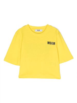 MSGM Kids logo-print cropped T-shirt - Yellow