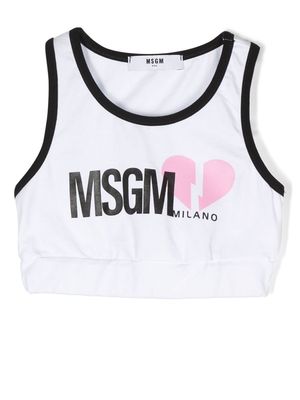 MSGM Kids logo-print cropped tank top - White