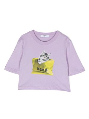 MSGM Kids logo-print detail T-shirt - Purple