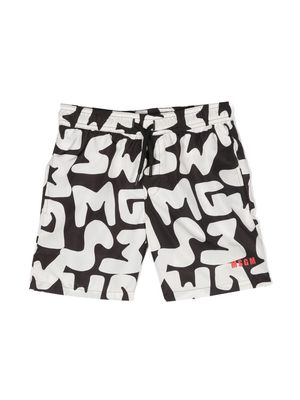 MSGM Kids logo-print drawstring-waisted shorts - Neutrals
