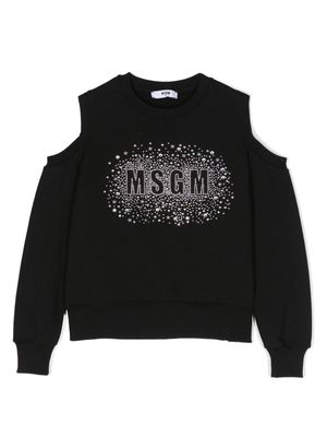 MSGM Kids logo print-embellished cold-shoulder sweatshirt - Black