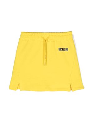 MSGM Kids logo-print jersey skirt - Yellow
