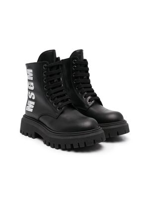 MSGM Kids logo-print leather ankle boots - Black