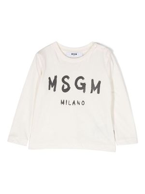 MSGM Kids logo-print long-sleeve T-shirt - Neutrals