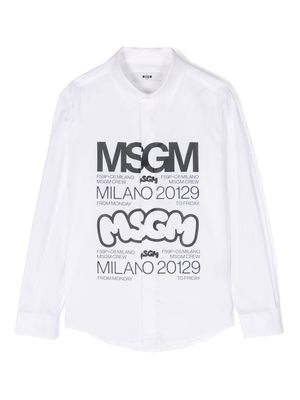 MSGM Kids logo-print poplin shirt - White