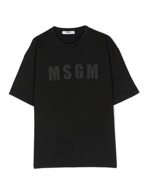 MSGM Kids logo-print rhinestone-embellished T-Shirt - Black