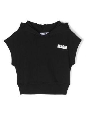 MSGM Kids logo-print short-sleeve hoodie - Black