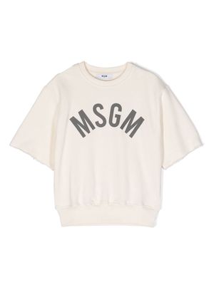 MSGM Kids logo-print short-sleeve sweatshirt - Neutrals