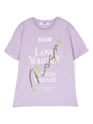 MSGM Kids logo-print short-sleeved T-shirt - Purple