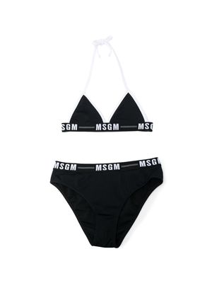 MSGM Kids logo-print strap bikini - Black