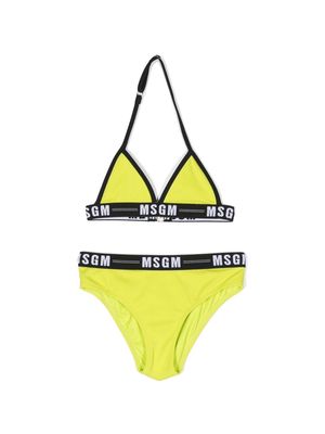 MSGM Kids logo-print strap bikini set - Green