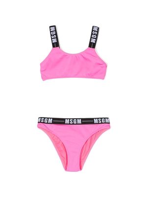 MSGM Kids logo-print strap bikini set - Pink
