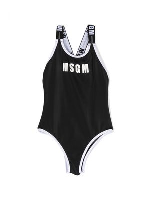 MSGM Kids logo-print strap swimsuit - Black