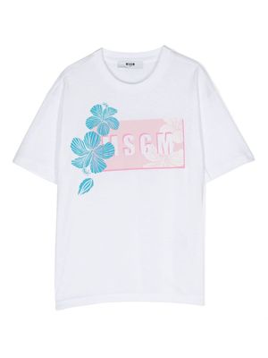 MSGM Kids logo-printed cotton T-shirt - White