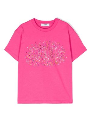 MSGM Kids logo rhinestone-embellished cotton T-shirt - Pink