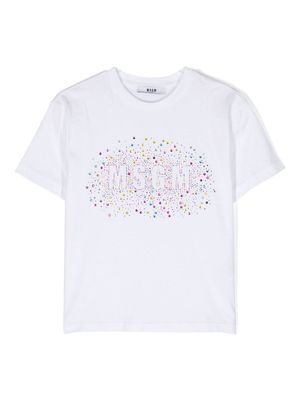MSGM Kids logo rhinestone-embellished cotton T-shirt - White