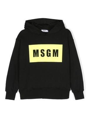 MSGM Kids logo-stamp cotton hoodie - Black