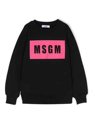 MSGM Kids logo-stamp cotton sweatshirt - Black