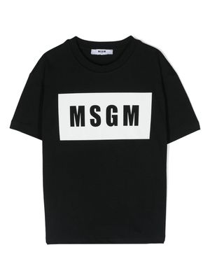 MSGM Kids logo-stamp cotton T-shirt - Black