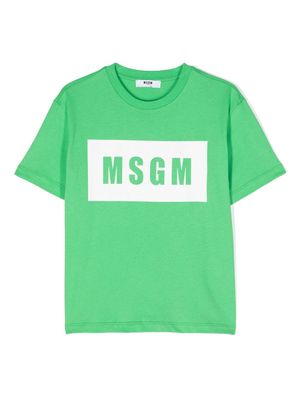 MSGM Kids logo-stamp cotton T-shirt - Green