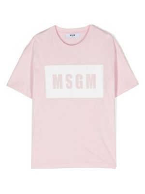 MSGM Kids logo-stamp cotton T-shirt - Pink
