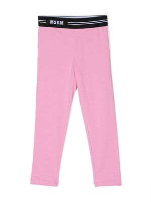 MSGM Kids logo-waist cotton leggings - Pink