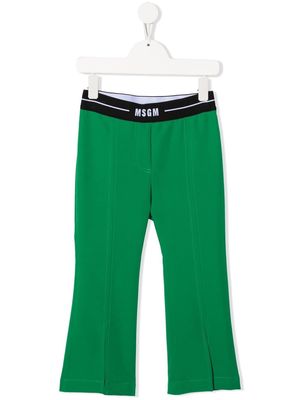 MSGM Kids logo-waistband flared trousers - Green