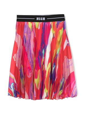 MSGM Kids logo-waistband pleated skirt - Pink