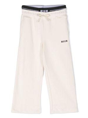 MSGM Kids logo waistband straight-leg trousers - White