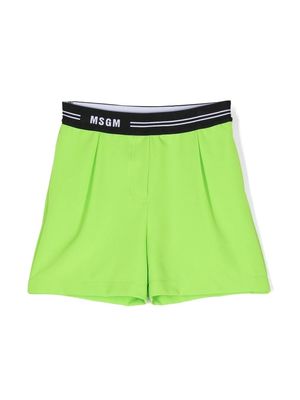 MSGM Kids logo-waistband track shorts - Green