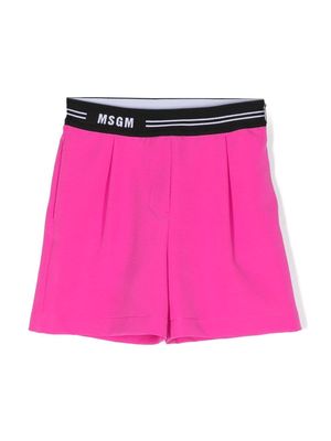 MSGM Kids logo-waistline shorts - Pink