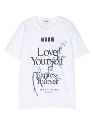 MSGM Kids 'Love Yourself' slogan-print T-shirt - White