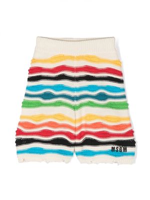 MSGM Kids multicolour distressed knitted shorts - Neutrals